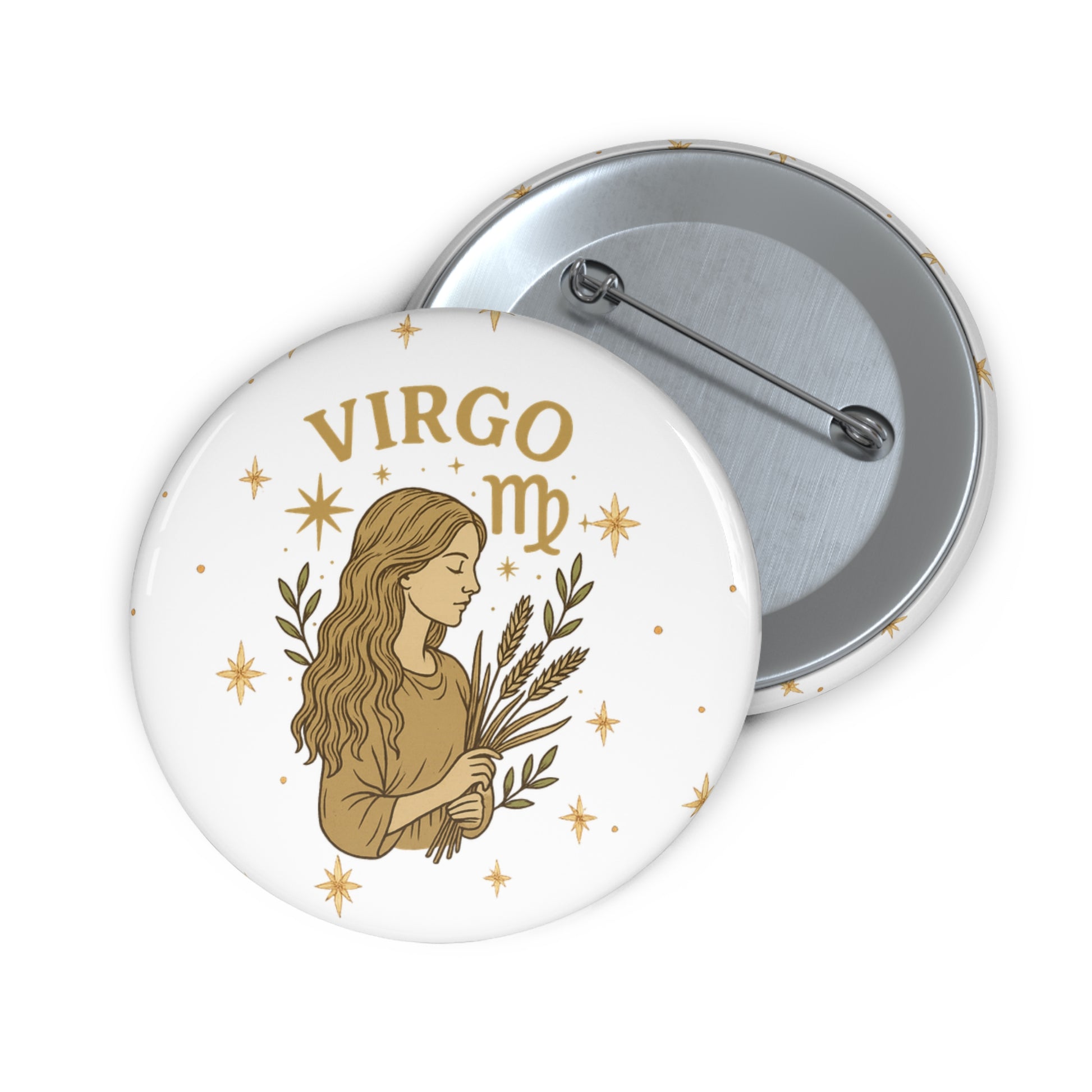 Custom Virgo Pin Buttons, Zodiac Gifts for Her, Astrology Accessories, Personalized Buttons, Unique Birthday Gifts