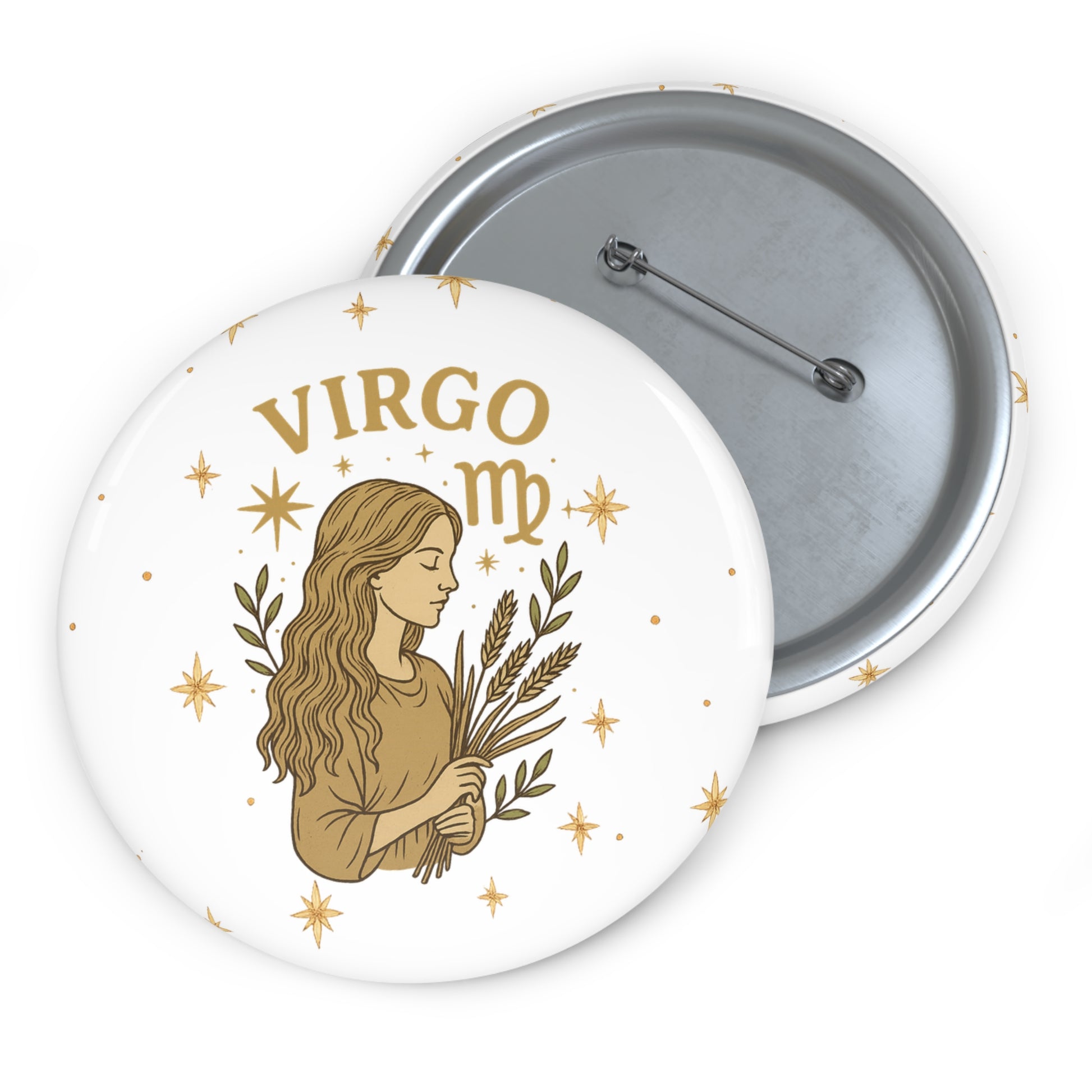 Custom Virgo Pin Buttons, Zodiac Gifts for Her, Astrology Accessories, Personalized Buttons, Unique Birthday Gifts