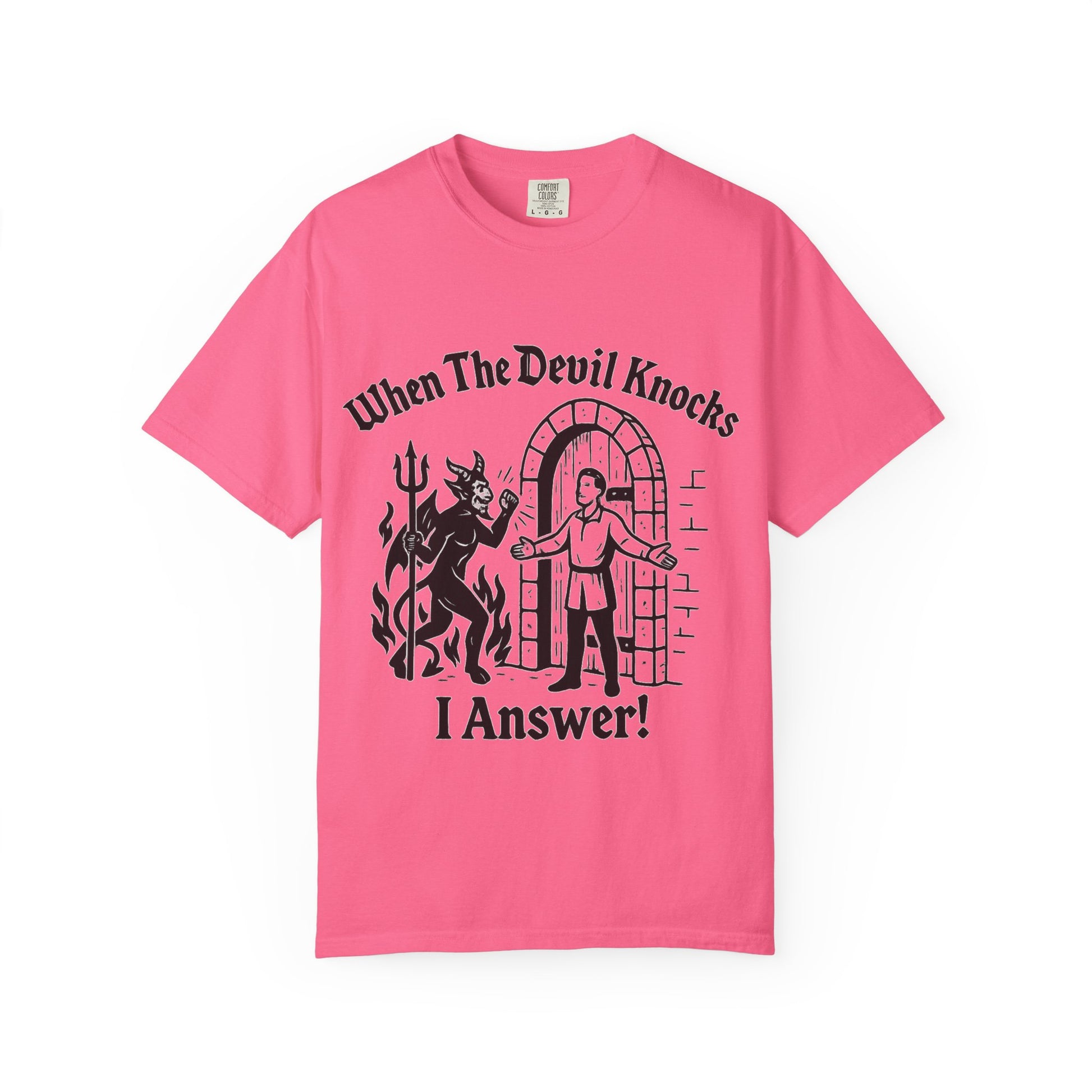 Devil Knock Answer T-shirt, Unisex Graphic Tee, Vintage Style Shirt, Distressed Look Top, Halloween Costume, Occult Clothing